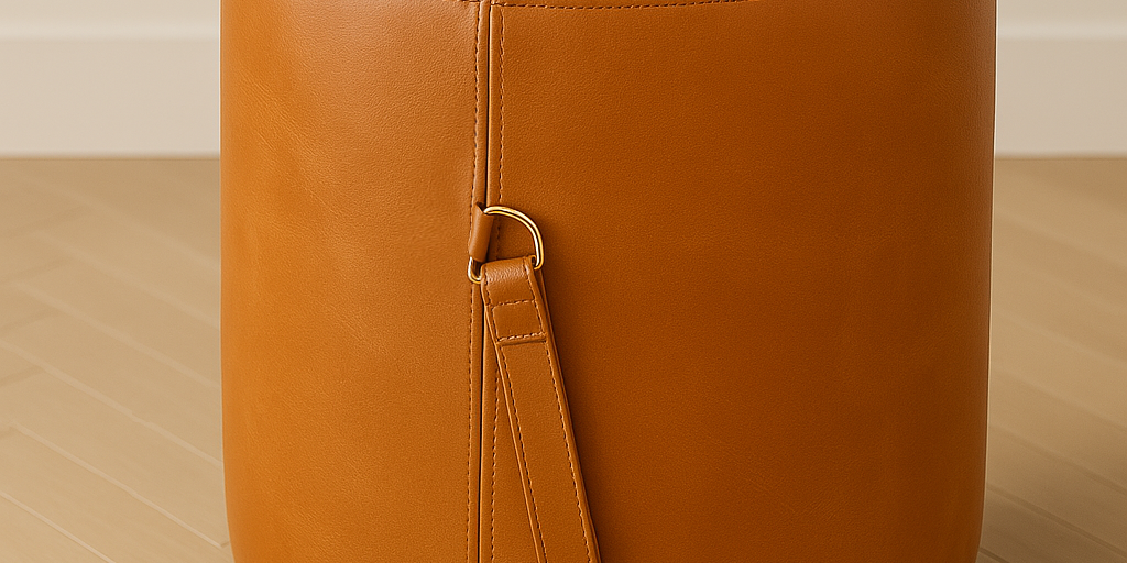 Custom Leather Ottoman with Handle – Colorful Top Brown