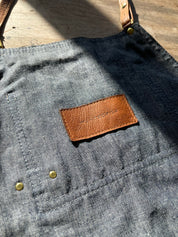 Custom Apron | Olive Green Waxed Canvas Apron with Brown Leather Pocket ea