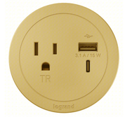 Seating | Custom Restaurant Banquettes Standard 15-amp duplex receptacle outlet required | Routing & Hardware | LEGRAND Furniture Power Outlet: 1 Outlets, Type A Type C, Nickel, 10 ft Power Cord Lg, Round