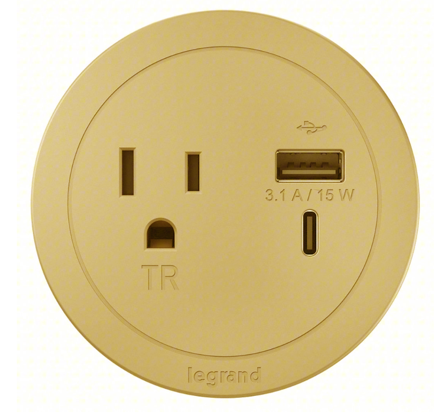 Seating | Custom Restaurant Banquettes Standard 15-amp duplex receptacle outlet required | Routing & Hardware | LEGRAND Furniture Power Outlet: 1 Outlets, Type A Type C, Nickel, 10 ft Power Cord Lg, Round