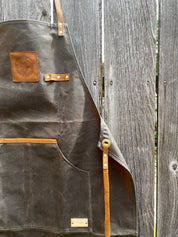 Custom Apron | Olive Green Waxed Canvas Apron with Brown Leather Pocket ea