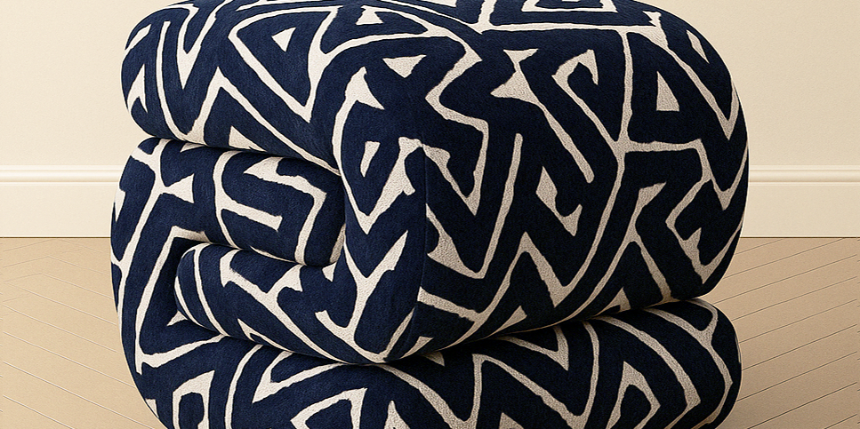 Bold C-Shaped Black & White Ottoman – Graphic Modern Pouf graffiti black and white