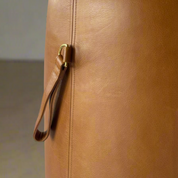Custom Leather Ottoman with Handle – Colorful Top Brown