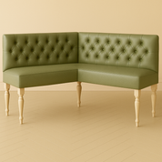 Tufted Leather Banquette – Corner Bench for Kitchen or Restaurant V Shape | L:60 x R:60" | Seat Depth: 22" | Seat Height: 28" | Classic Turned Legs