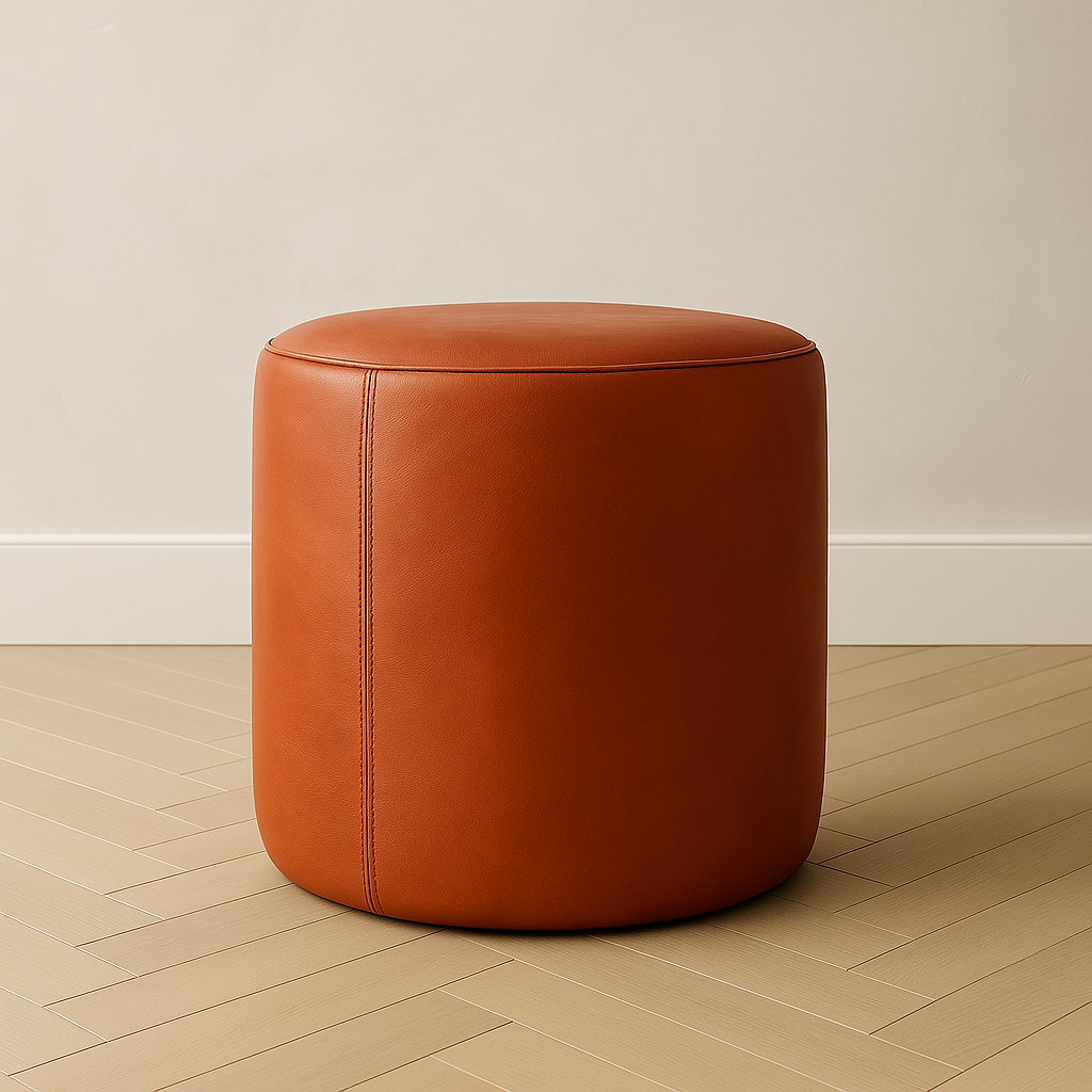 Genuine Leather Round Ottoman or Pouf | Multiple Colors & Sizes Cogniac Leather