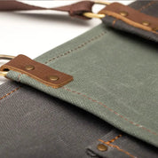 Custom Apron | Olive Green Waxed Canvas Apron with Brown Leather Pocket ea