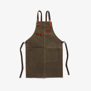 Custom Apron | Olive Green Waxed Canvas Apron with Brown Leather Pocket ea