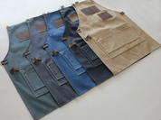 Custom Apron | Olive Green Waxed Canvas Apron with Brown Leather Pocket ea