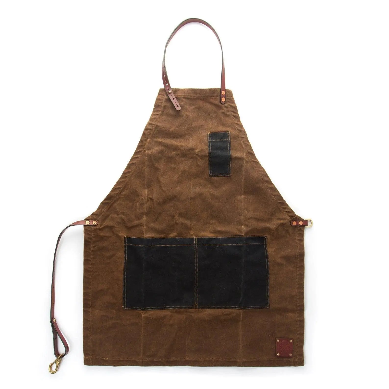 Custom Apron | Olive Green Waxed Canvas Apron with Brown Leather Pocket ea