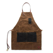 Custom Apron | Olive Green Waxed Canvas Apron with Brown Leather Pocket ea