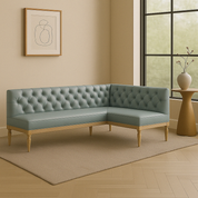 Tufted Leather Banquette – Corner Bench for Kitchen or Restaurant V Shape | L:60 x R:60" | Seat Depth: 22" | Seat Height: 28" | Classic Turned Legs