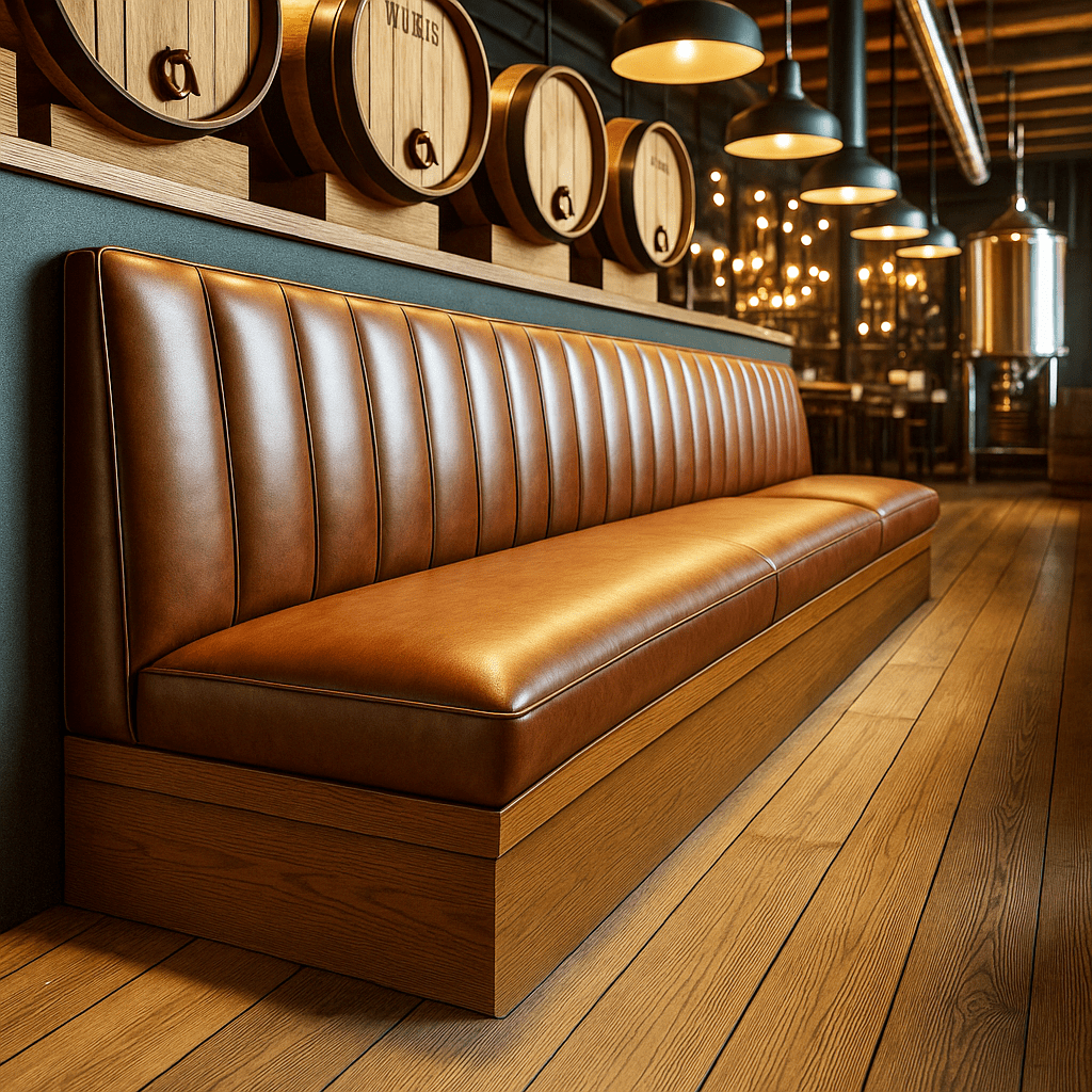 Seating | Brewery or Cafe Leather Banquette Sets FULL SEAT w BASE 6ft