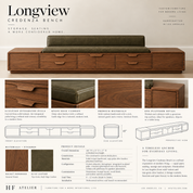 The Longview Walnut + Leather Credenza Bench