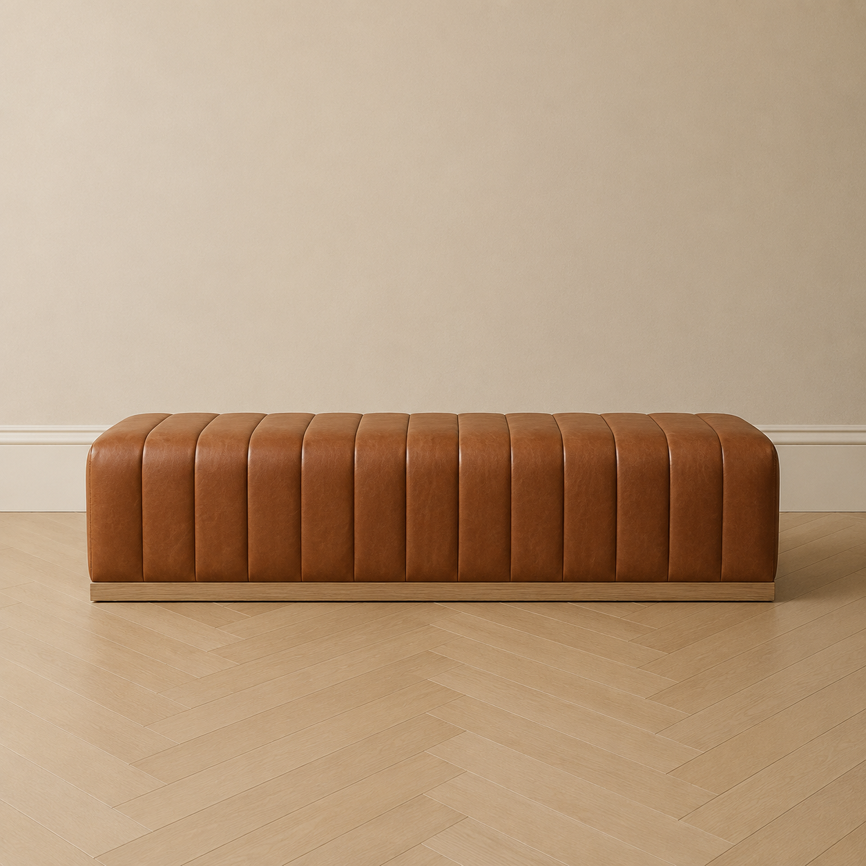HF Atelier Ribbed Leather Bench Ottoman in Dark Chocolate Leather Whiskey Brown Leather