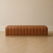 HF Atelier Ribbed Leather Bench Ottoman in Dark Chocolate Leather Whiskey Brown Leather