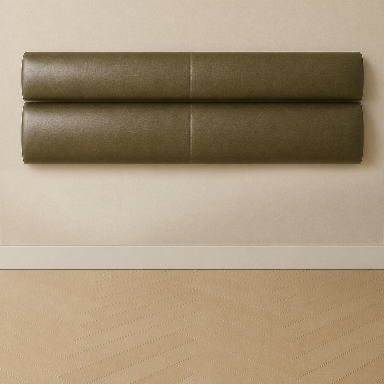 Modern Olive Green Leather Paneled Headboard