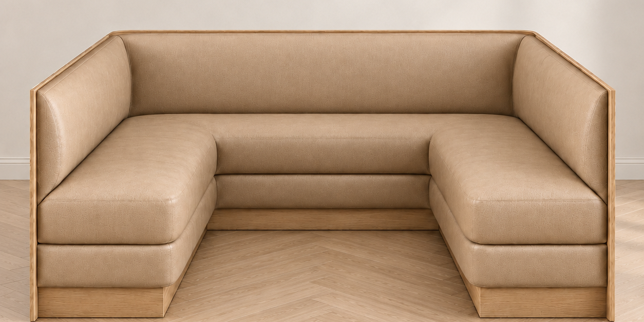 Custom U-Shaped Leather Banquette with White Oak Base