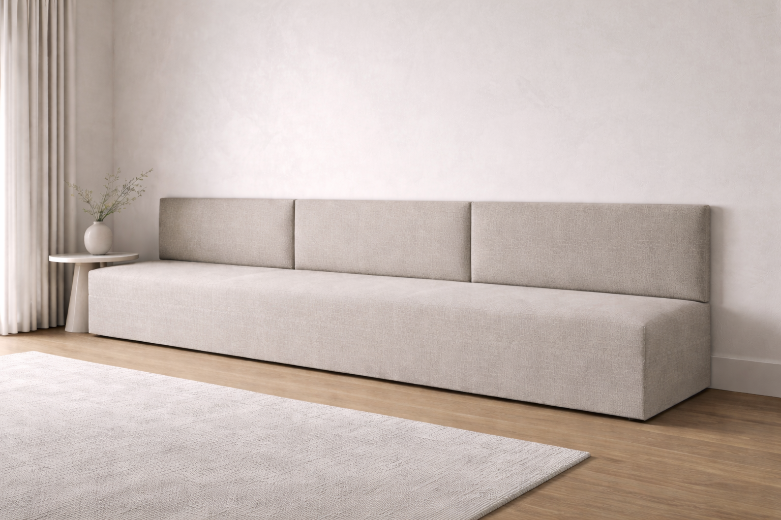 AHD | Upholstered Bench Banquette with Wall-Mounted Back Panel 136"