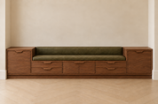 The Longview Walnut + Leather Credenza Bench no.03 | Built In Walnut Credenza Bench with Closed Storage + Olive Leather Backrest (Leather ONlY)