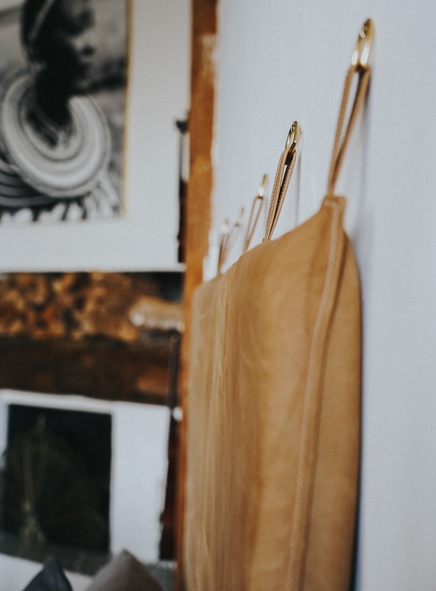 Classic Tan Aged Leather Hanging Headboard With Straps | Queen - King