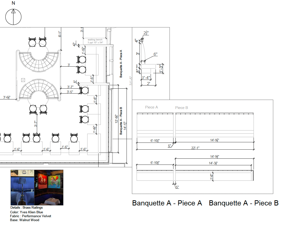 Horses LA | Custom Banquette & Booth Seating Package Banquette A | Pieces A & B | 22'1" Straight Banquette