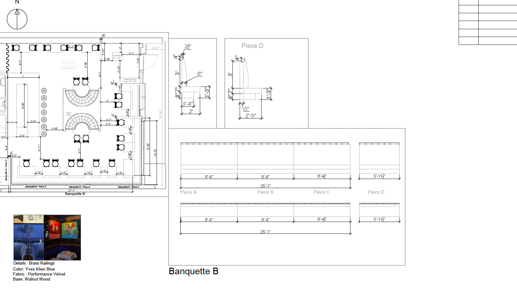 Horses LA | Custom Banquette & Booth Seating Package Banquette B | Pieces A–D | Four-Piece Blue Dining Banquette