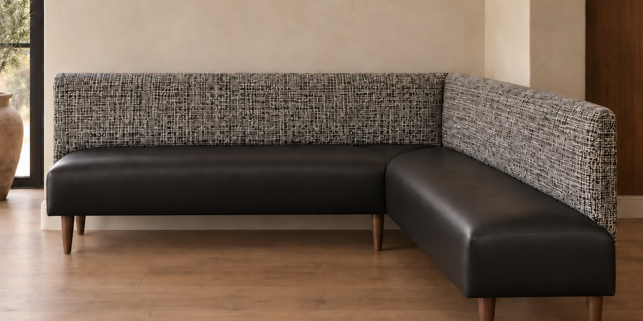 The Rochelle Freestanding Corner Banquette 73 in Left x 80 in Right