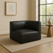 Ribbed Black Leather Sofa Corner Seat | l:36 x w:36 h:16" (banquette d:32 x h:19")