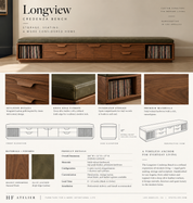 The Longview Walnut + Leather Credenza Bench