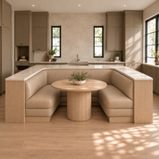 Custom U-Shaped Leather Banquette with White Oak Base