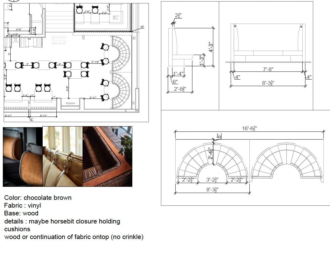 Horses LA | Custom Banquette & Booth Seating Package Booth G | Three-Piece Double Curved Booth | 16'6½"