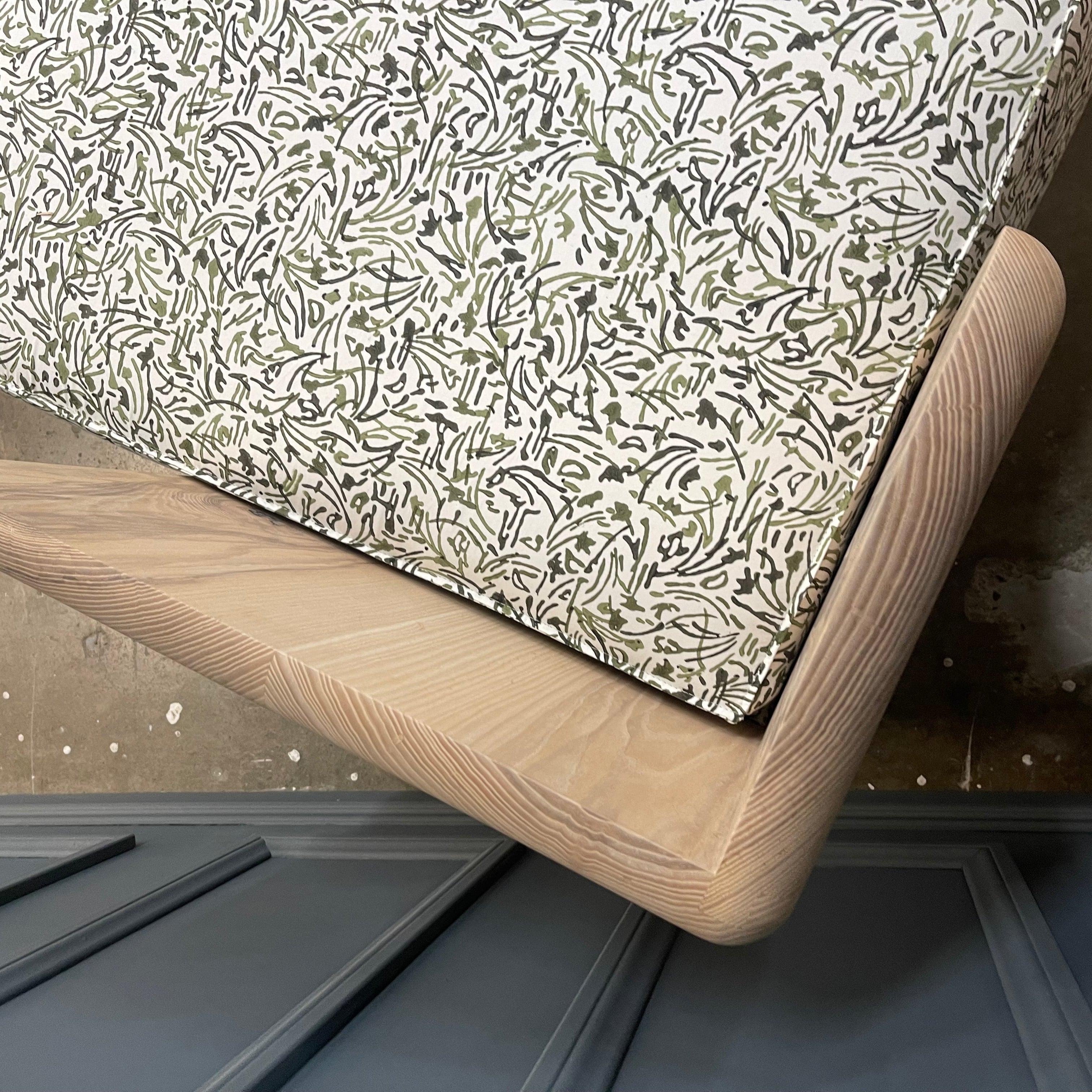 Modular Upholstered Sofa with Oak Wood Corners – Custom Seating