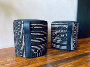 Geometric Leather Ottoman with Handle