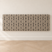 MDR geometric upholstered wall mount headboard in black and natural woven fabric