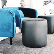 Ottoman | Classic Genuine Leather Round Ottoman or Pouf | Black