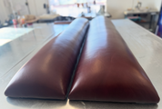 Modern Red Cognac Leather Paneled Headboard