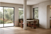 SN | Breakfast Nook – Custom Upholstered Built-In Banquette with Oak Storage Base