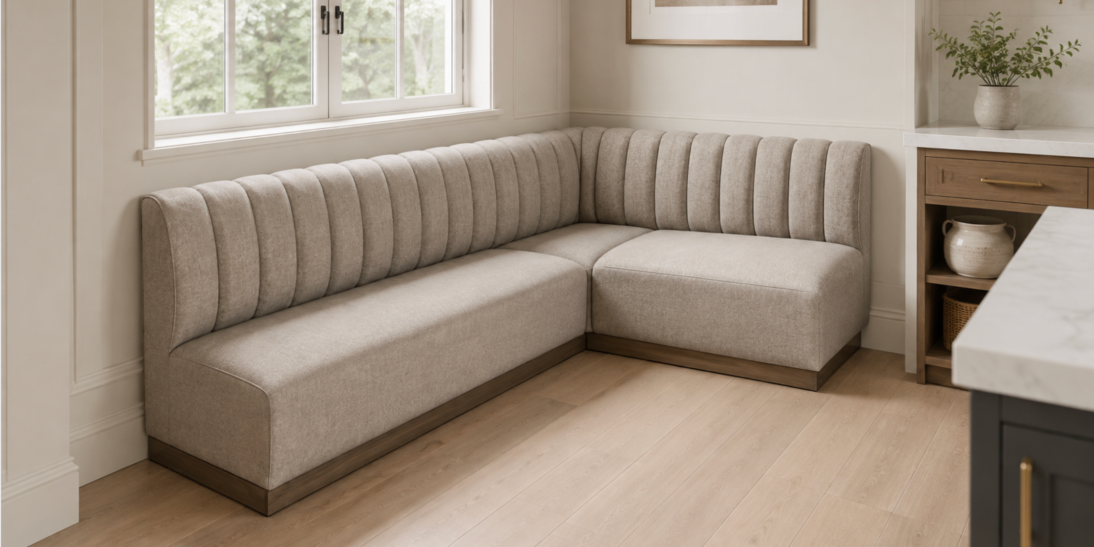 LC | Custom L-Shaped Upholstered Dining Banquette