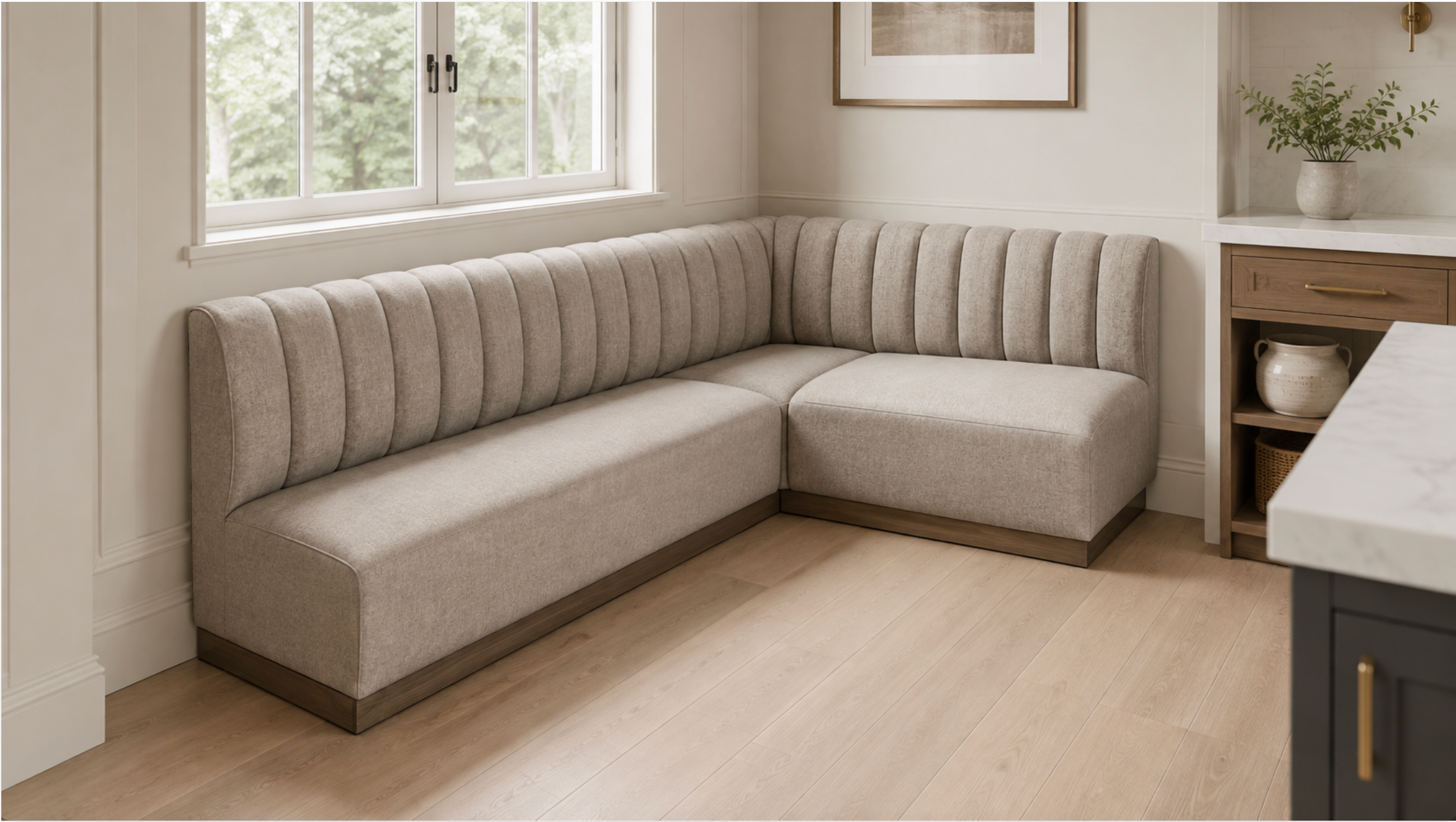 LC | Custom L-Shaped Upholstered Dining Banquette