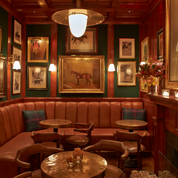 Polo Bar–Inspired Whiskey Leather Restaurant Banquette | Custom Commercial Seating