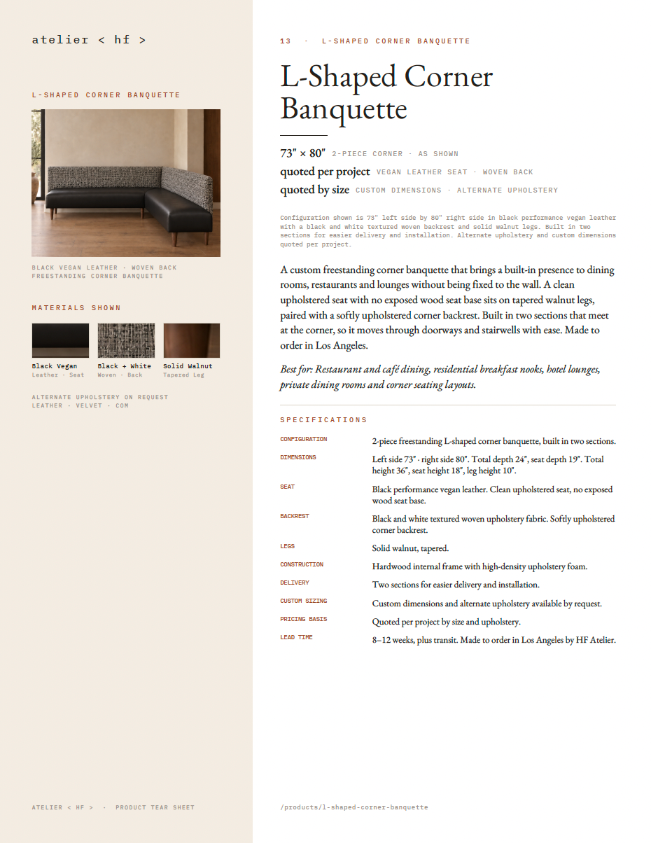 The Rochelle Freestanding Corner Banquette
