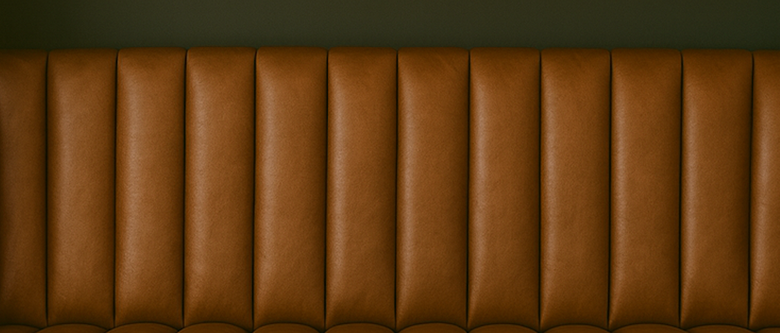 Overstuffed leather banquette – custom retro dining nook seating Seat Back (Wall-Mount) 35" x 20" Sections