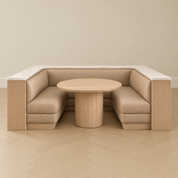 Custom U-Shaped Leather Banquette with White Oak Base
