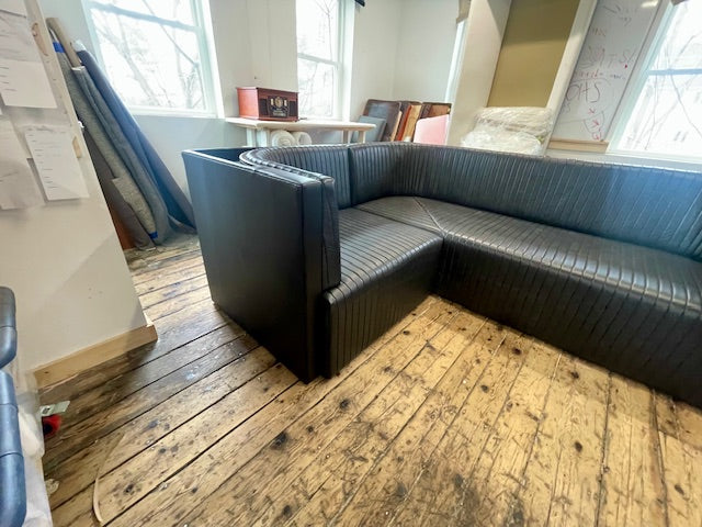 Ribbed Black Leather Sofa Straight Sofa | 95 x d:36 x h:16" or (banquette d:32 x h:19")
