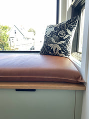 Seating | Custom Leather Bench Pads & Cushions for Banquettes Restaurant & Window Seating SEAT CUSHION | 20" standard Woven Brown Classic | Knife Edge