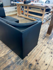 Ribbed Black Leather Sofa Straight Sofa | 95 x d:36 x h:16" or (banquette d:32 x h:19")