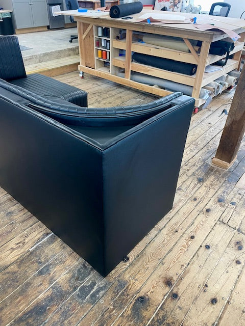 Ribbed Black Leather Sofa Straight Sofa | 95 x d:36 x h:16" or (banquette d:32 x h:19")