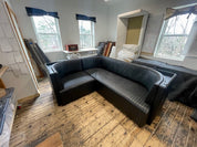 Ribbed Black Leather Sofa Straight Sofa | 95 x d:36 x h:16" or (banquette d:32 x h:19")