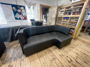 Ribbed Black Leather Sofa Straight Sofa | 95 x d:36 x h:16" or (banquette d:32 x h:19")