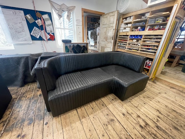 Ribbed Black Leather Sofa Straight Sofa | 95 x d:36 x h:16" or (banquette d:32 x h:19")